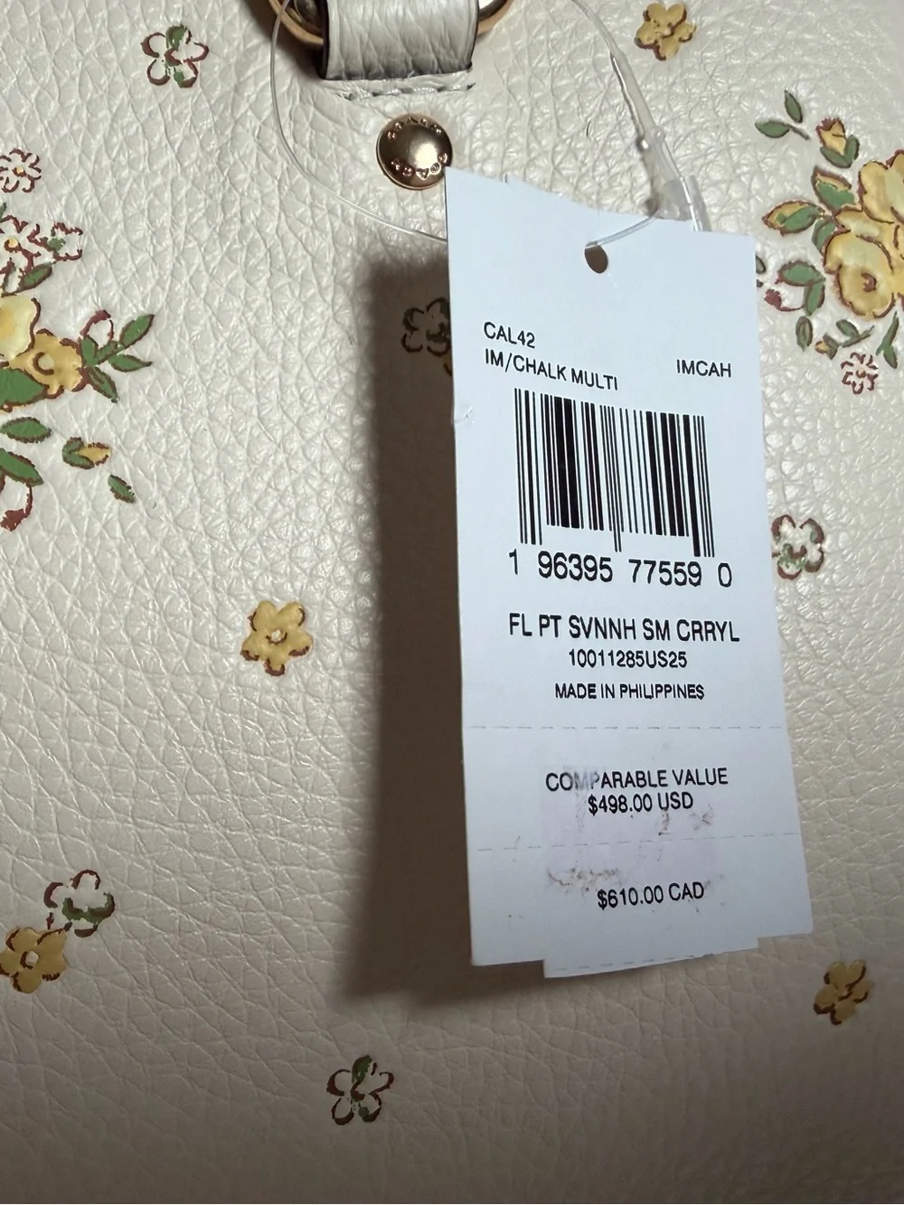NWT Coach Cream Yellow Leather Floral Savannah Carryall Satchel Purse Handbag